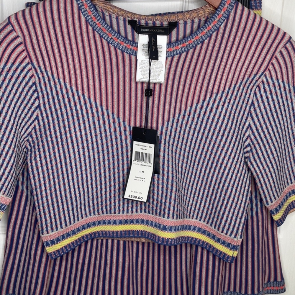 BCBGMaxAzria Striped Crop Top - Pink and Blue